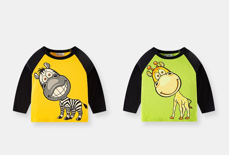 純棉圓領薄長袖上衣-斑馬-黃色