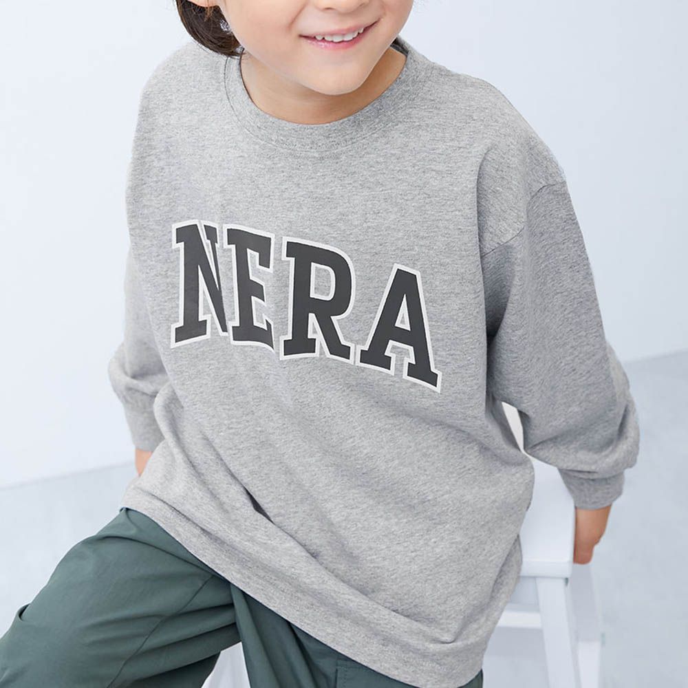 100%棉 定番印花寬版長袖上衣-NERA-雜灰