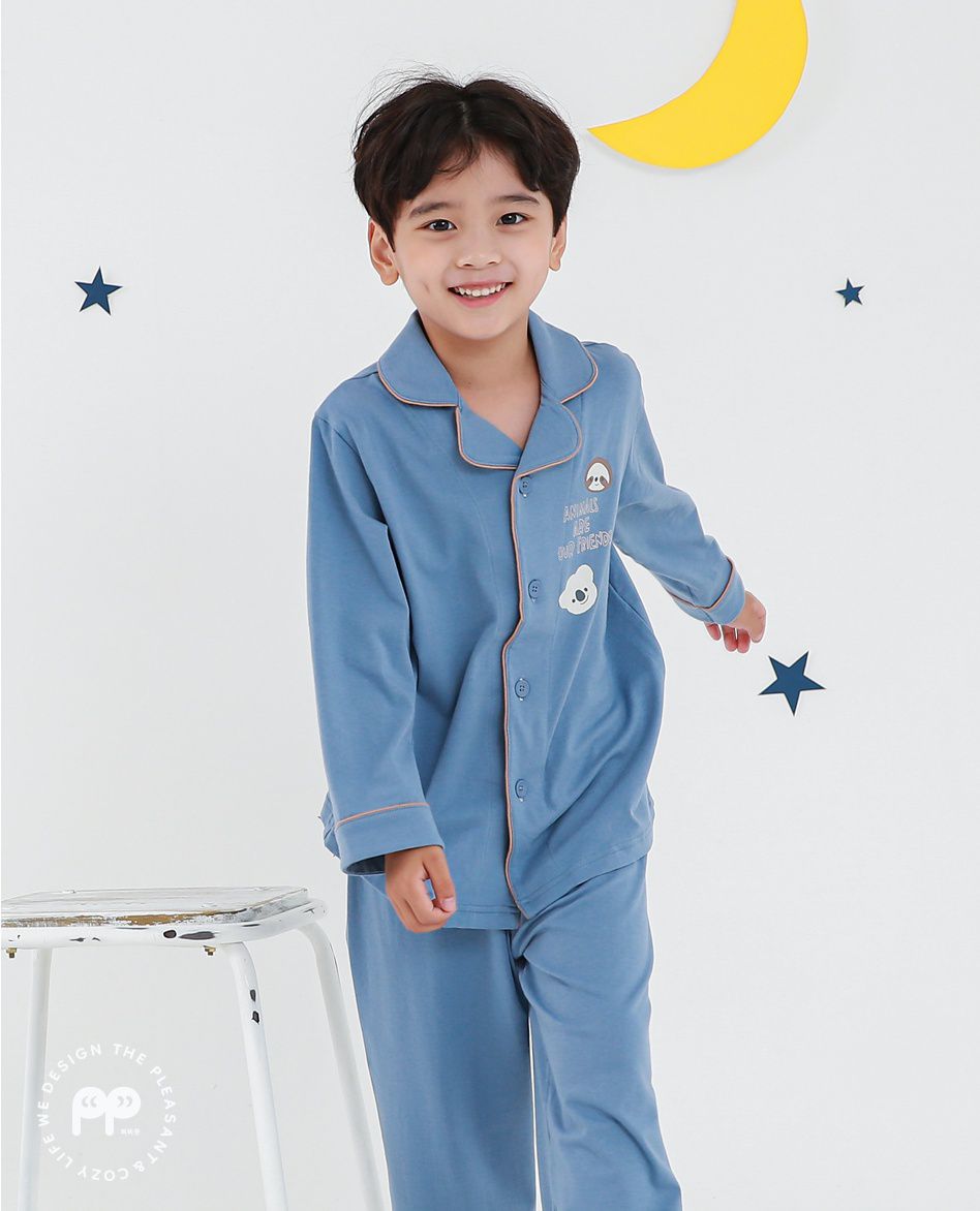 韓國 Ppippilong - 30支棉親膚長袖睡衣套裝-動物好朋友