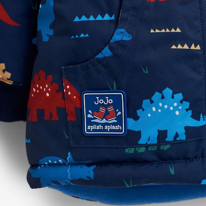 英國 JoJo Maman BeBe - 雙面防風/水連帽保暖刷毛外套-恐龍樂園