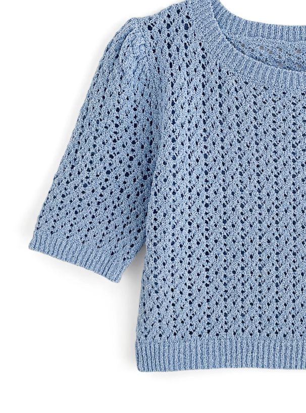 日本 GRL - 清新短版鉤針短袖上衣-冰河藍 (F)