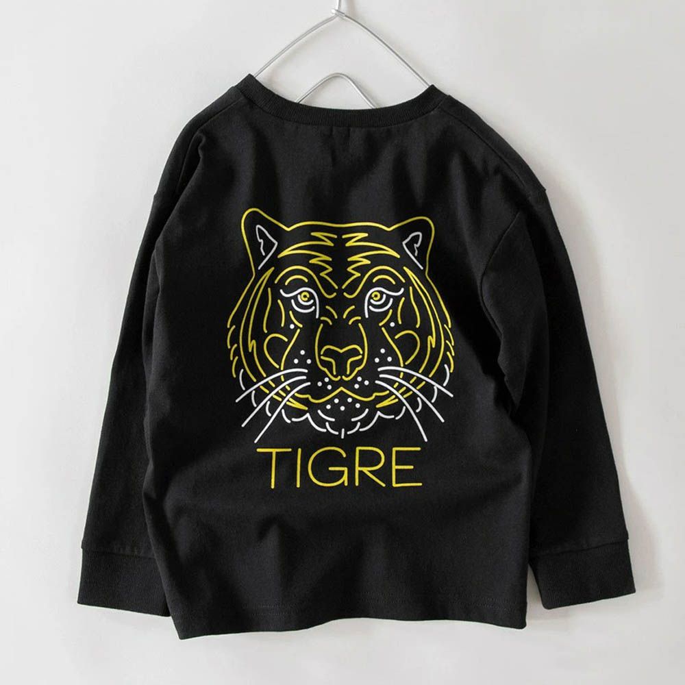 100%棉 街頭印花長袖上衣-老虎-黑
