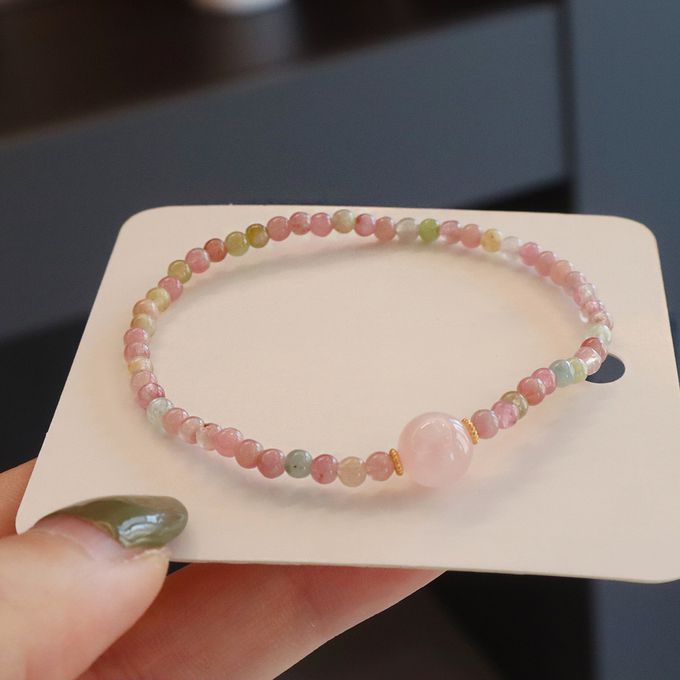 天然碧璽石和田玉粉水晶開運轉運珠手鏈 新年過年開運串珠手鍊