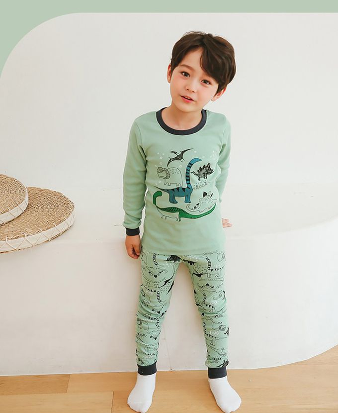 正韓 Puco - 超優質嬰幼兒/兒童長袖100% 有機純棉家居服/睡衣-恐龍塗鴉