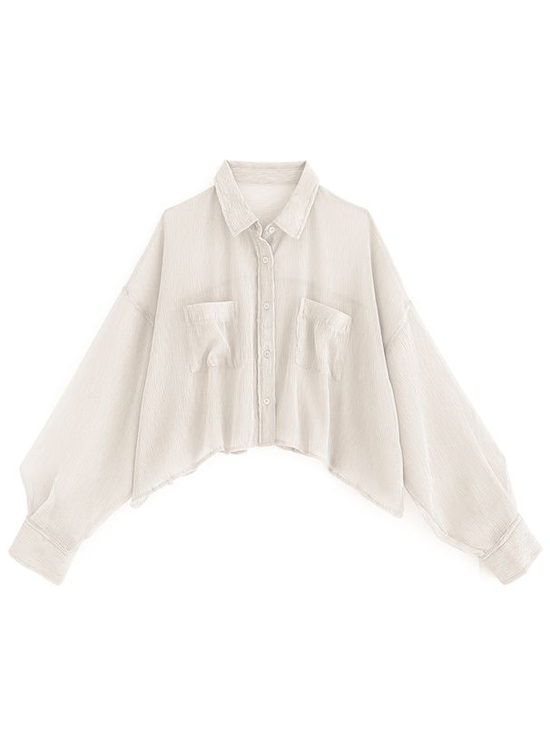 日本 GRL - 透明感楊柳短版長袖襯衫-象牙杏 (F)