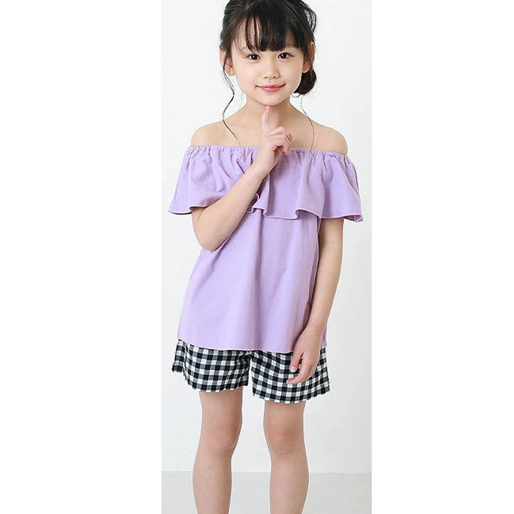 日本 devirock - 荷葉衣領無袖T/親子裝-浪漫紫