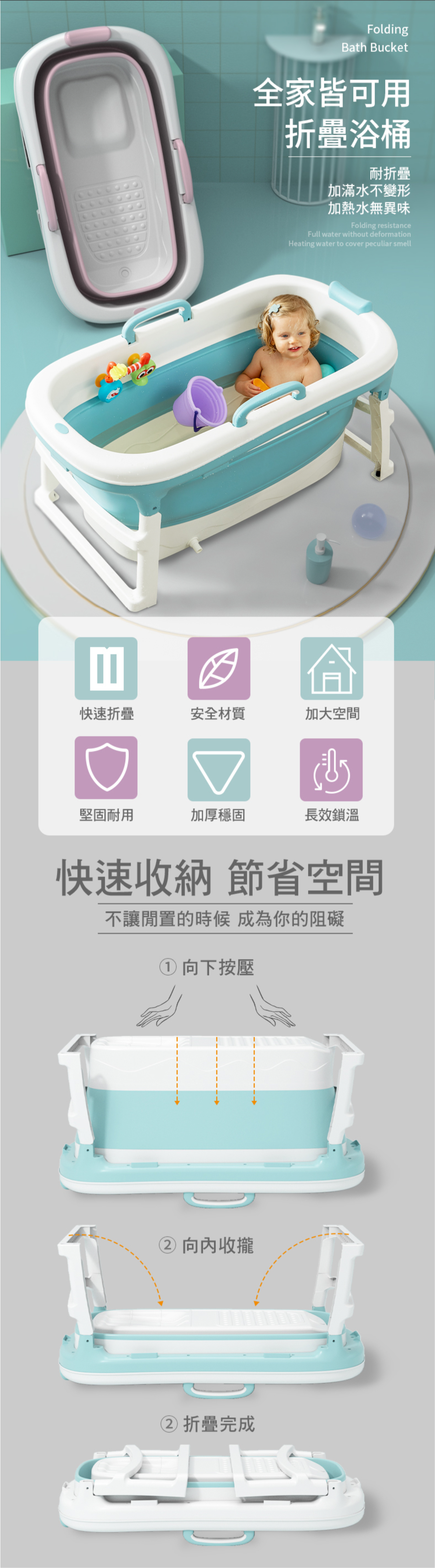 i-Smart - 歐式雙人特大摺疊浴盆-藍色 (0歲以上適用)