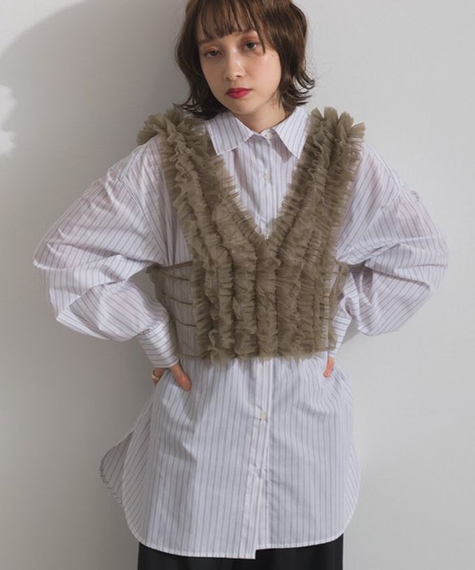 日本 ELENCARE DUE - 2way穿法俐落條紋寬版襯衫-粉紅