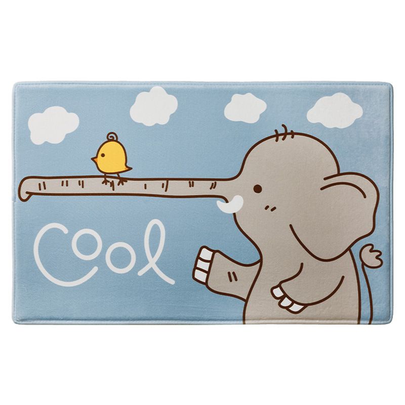 快速吸水法蘭絨浴室腳踏墊-萌萌獅子-藍色