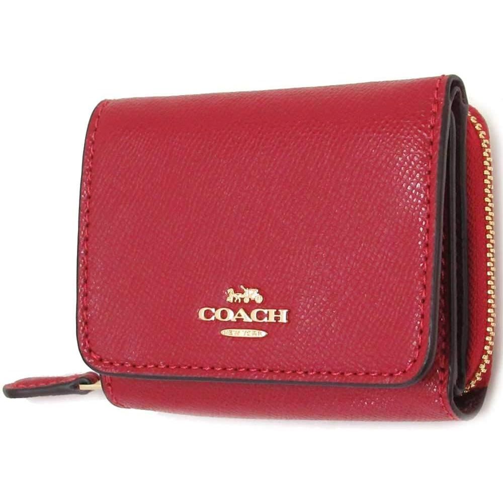 素面防刮皮革三折短夾 (紅色)