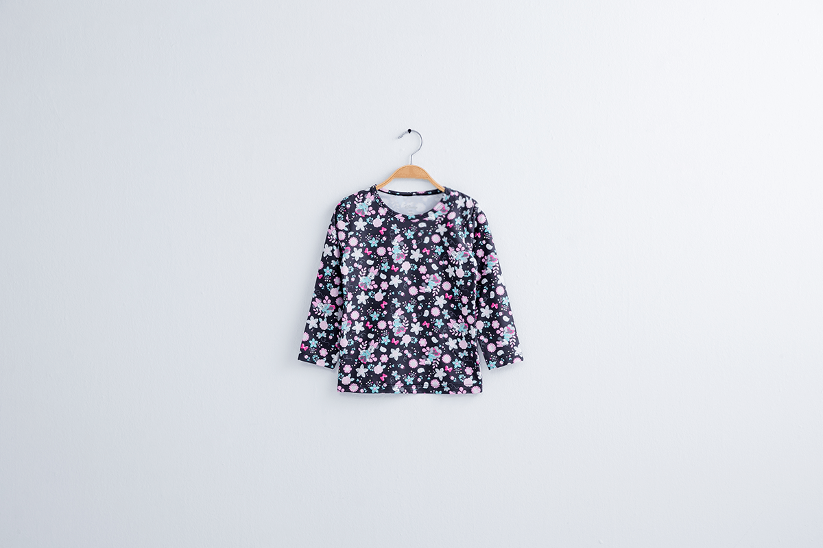 WIWI - 繁花米妮溫灸刷毛圓領發熱衣-童-經典黑