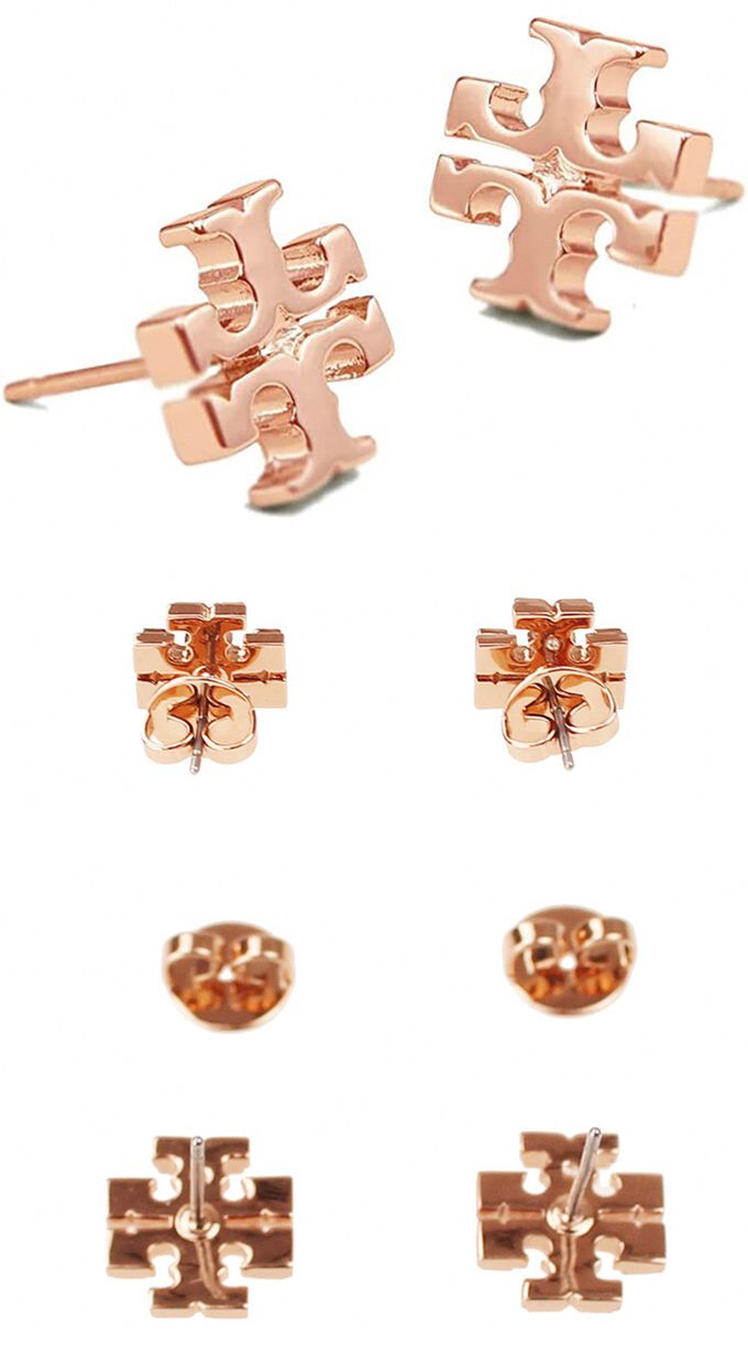 TORY BURCH - 雙T-LOGO十字耳環 (玫瑰金)