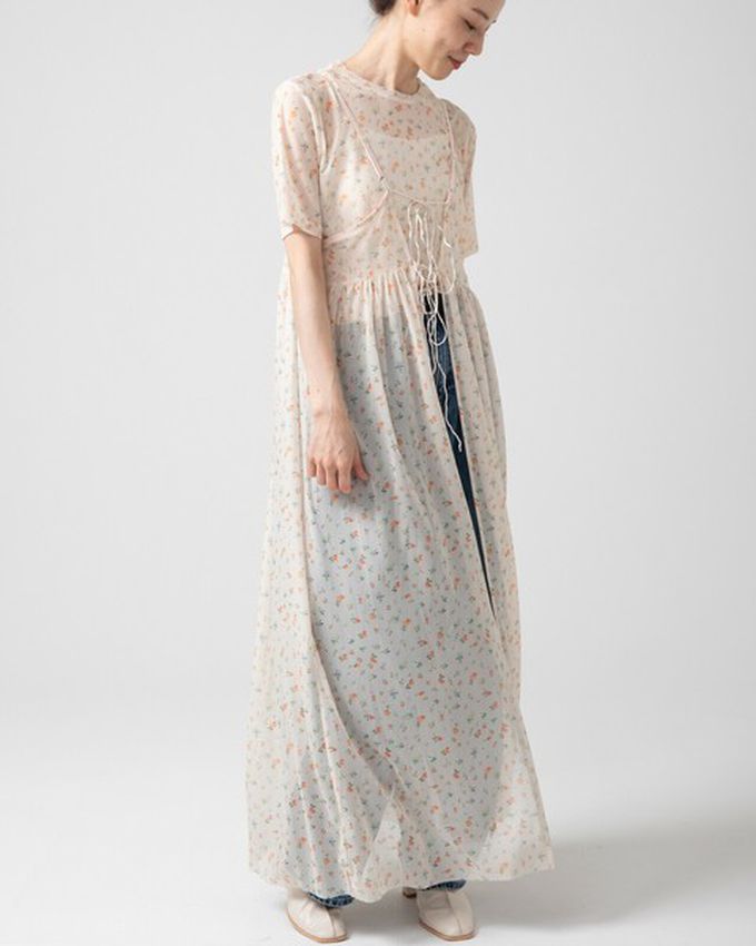 日本 gleam - 前後2way浪漫小花細肩帶薄紗洋裝-黑