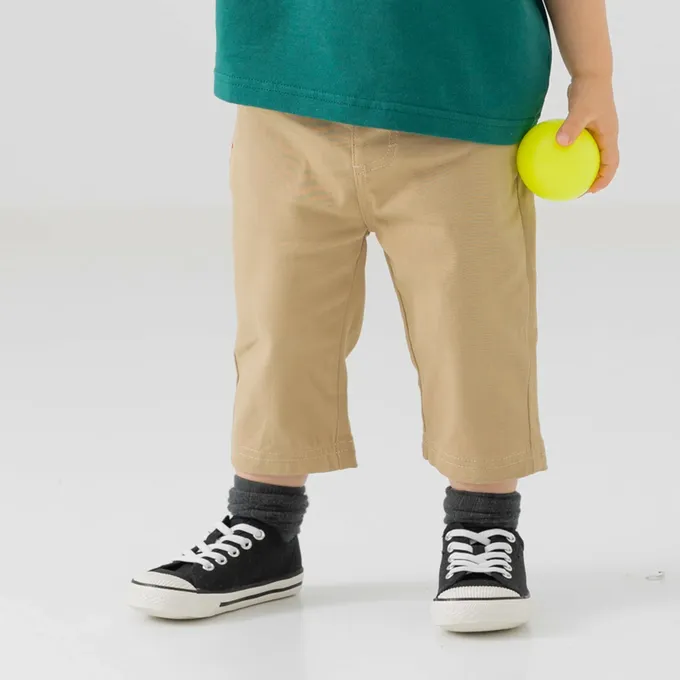 日本 Chil2 - EDWIN聯名 鬆緊彈力七分褲-logo口袋-黑