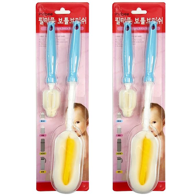 正韓 hibee - 極柔細水瓶/水壺/保溫瓶/奶瓶 萬用海綿刷+海綿隙縫刷_天空藍-HFB009S2(兩套)