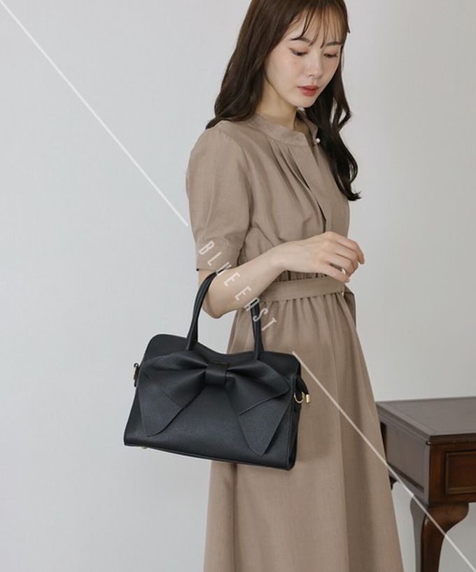 日本 BLUE EAST - 2way俏麗蝴蝶結方型手提/側背包-黑