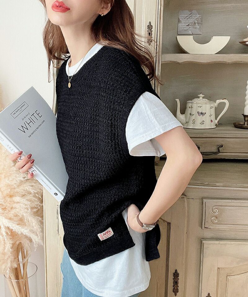 日本 Classical Elf - 百搭清新鉤針無袖上衣/背心-黑