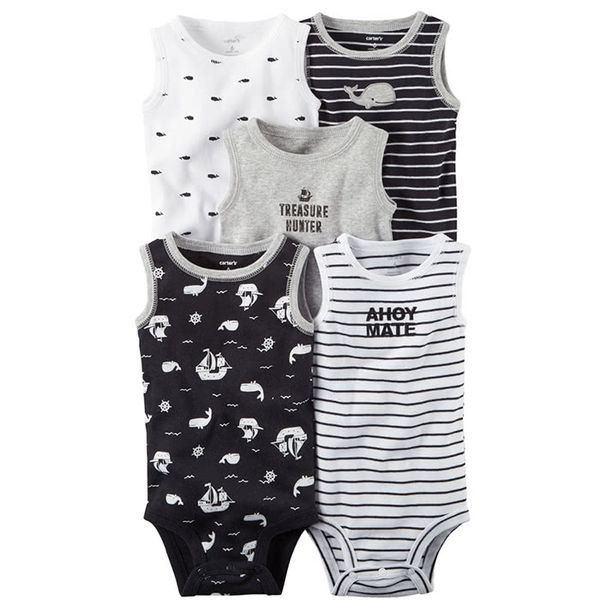 美國 Carter's - 嬰幼兒無袖包屁衣五件組-帆船鯨魚