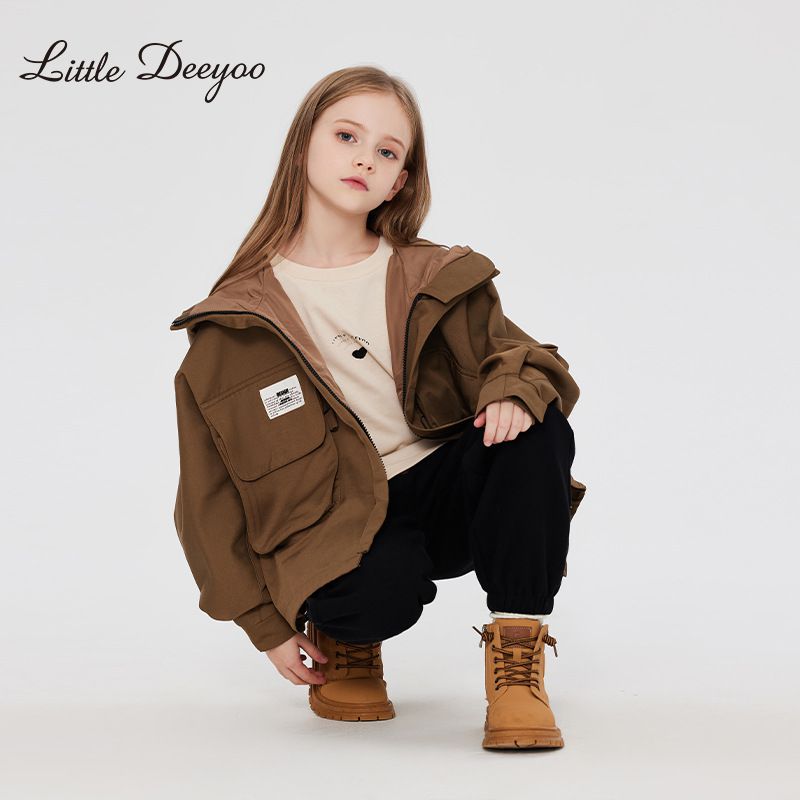 Little Deeyoo - 日系工裝防風連帽風衣外套/衝鋒外套-米白色