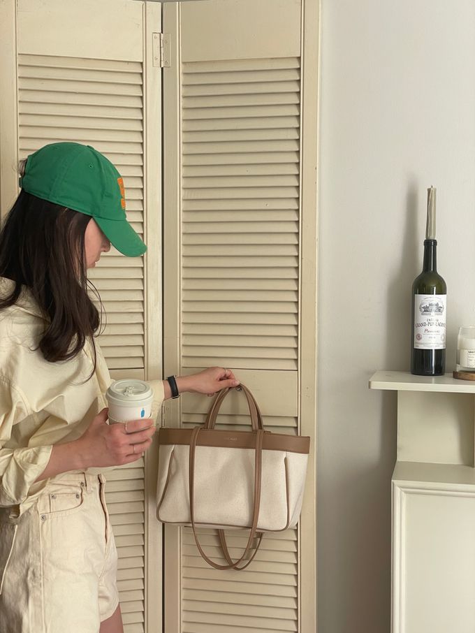 韓國 THEALLY - 經典帆布包手提/肩背包-焦糖咖