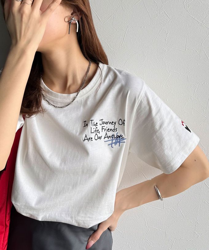 日本 Classical Elf - 有機棉 英文塗鴉風短袖上衣-黑白條紋