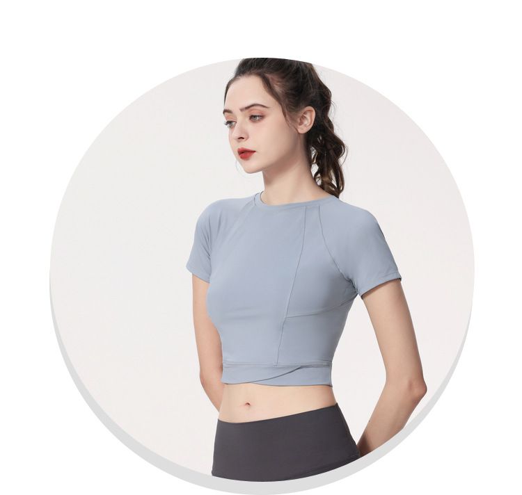 短版緊身速乾短袖運動上衣-黑色