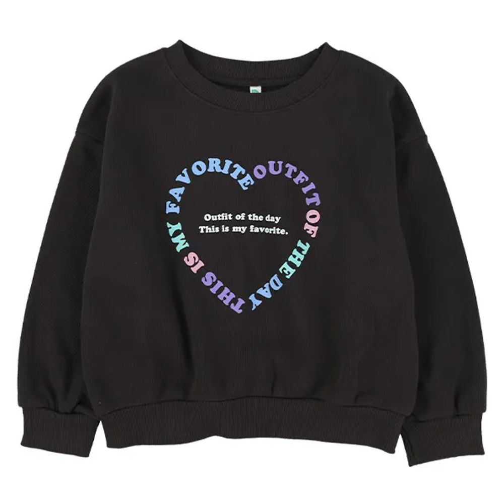 大愛心裏起毛長袖上衣-黑x彩色