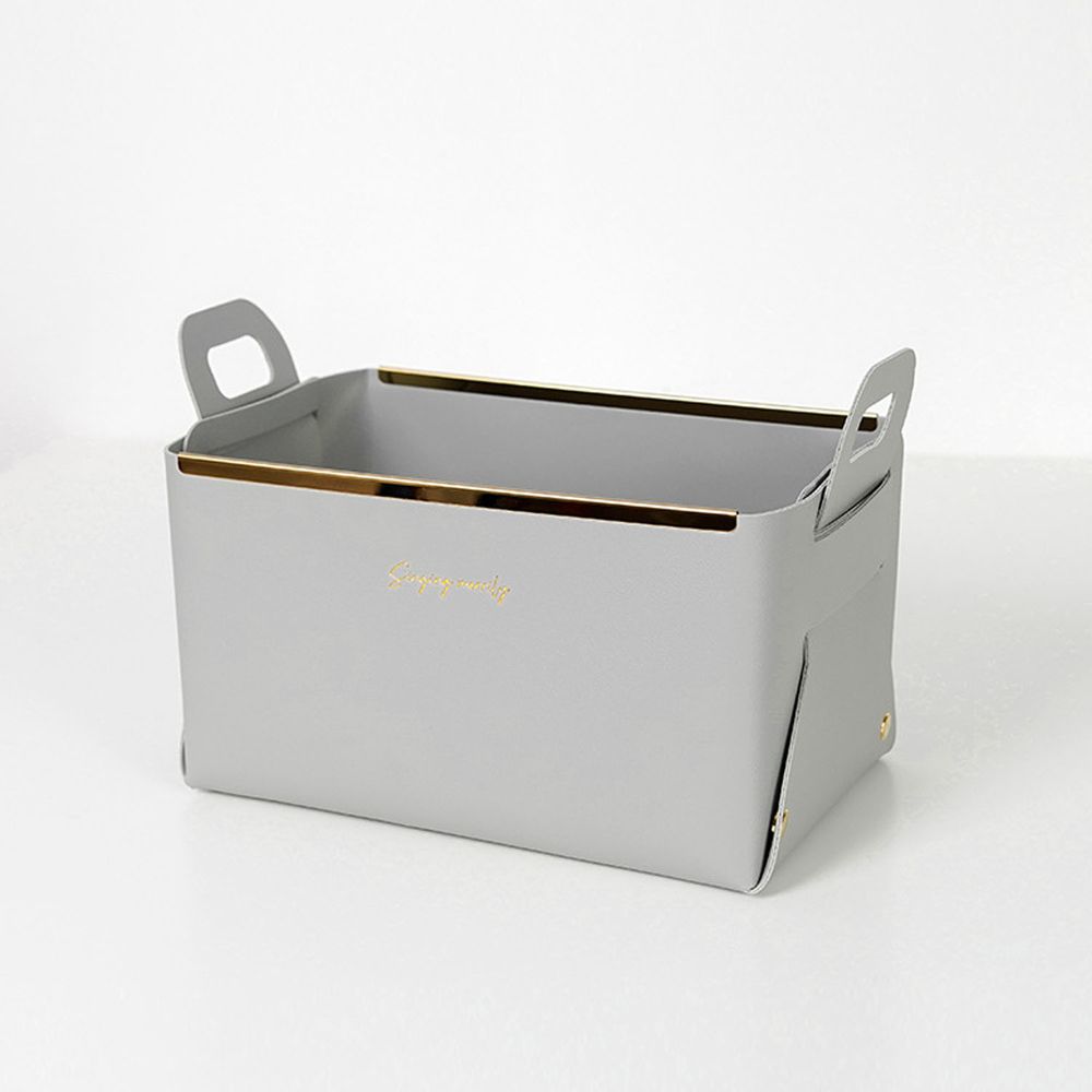 北歐簡約風皮質桌面收納盒-深口款-淺灰 (22x14x12.5cm)