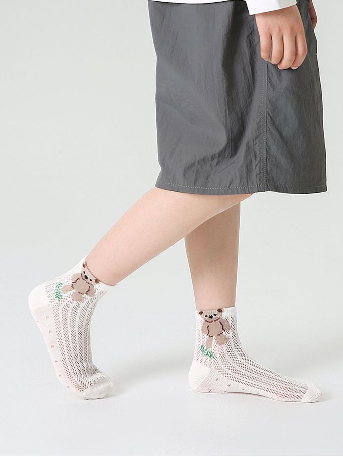 元氣小狗小熊網眼短筒棉襪