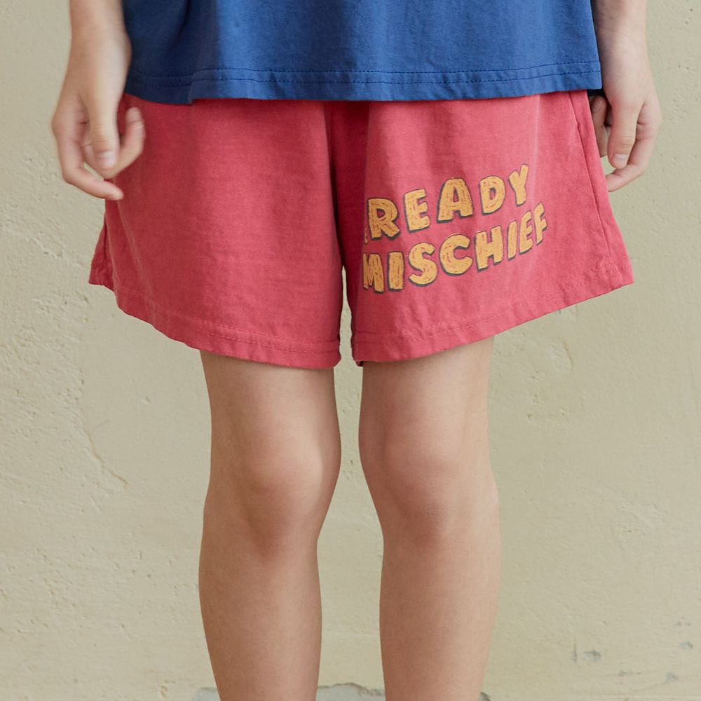 NAVi 鬆緊腰純棉休閒短褲-塗鴉文字-玫紅