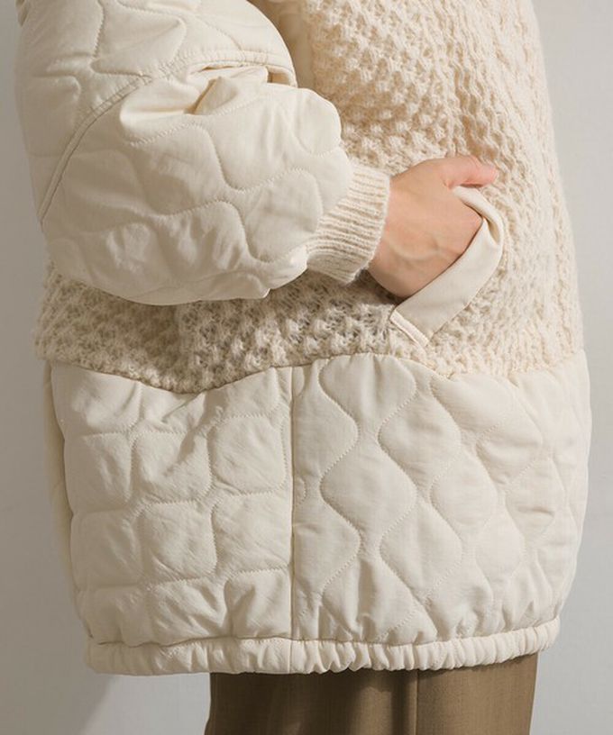 日本 Lupilien - 立體麻花絎縫拼接無領保暖外套-黑