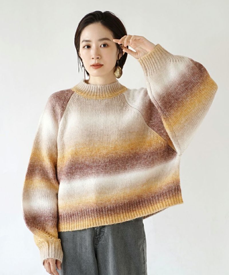 日本 zootie - 柔軟漸層暈染針織毛衣-黃x酒紅