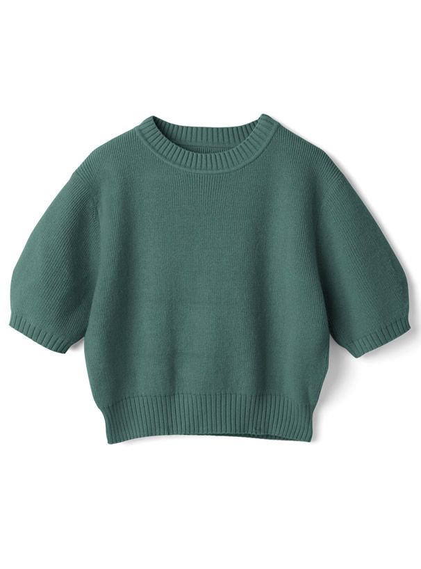 日本 GRL - 百搭短版五分袖針織上衣-灰粉