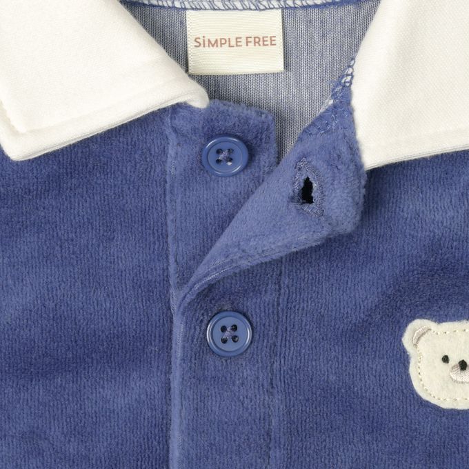 akachan honpo - 長袖亨利領休閒上衣-天鵝絨-深藍色