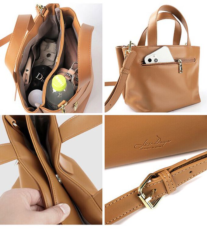 日本 LIZDAYS - 2way柔滑簡約手提/側背包-焦糖橘 (20x19cm)