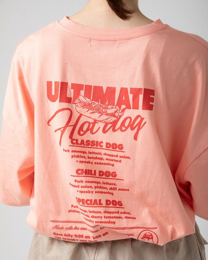 日本 gleam - 幽靈熱狗美式印花寬大風短袖T恤-燕麥灰