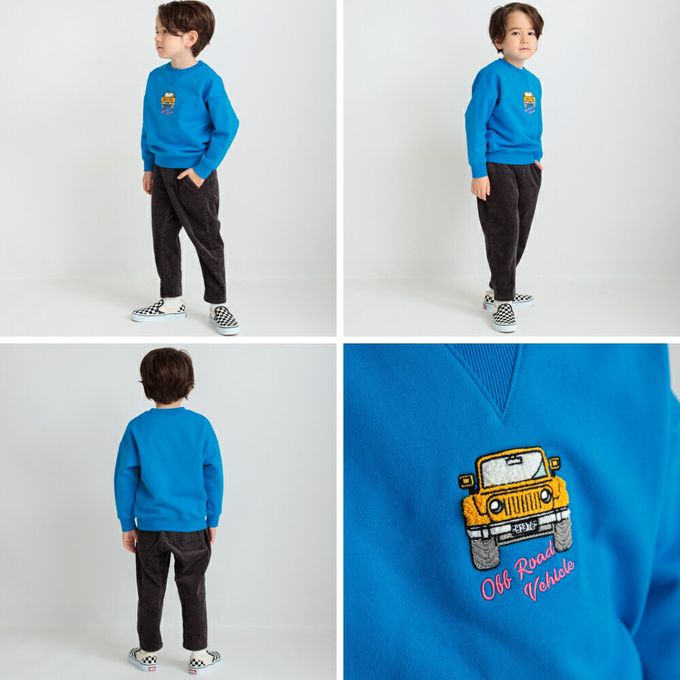 日本 BRANSHES - 吉普車刺繡裏毛長袖上衣-藍