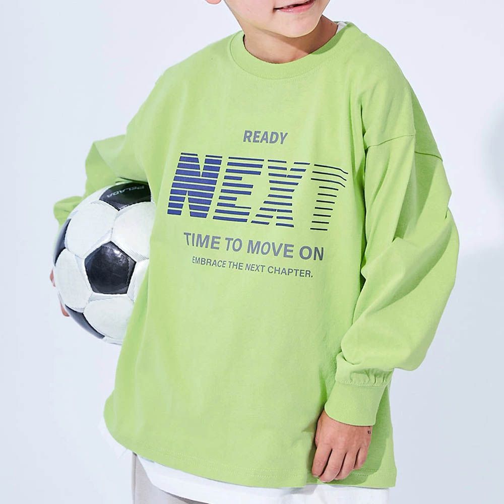 100%棉 定番印花寬版長袖上衣-NEXT-黃綠