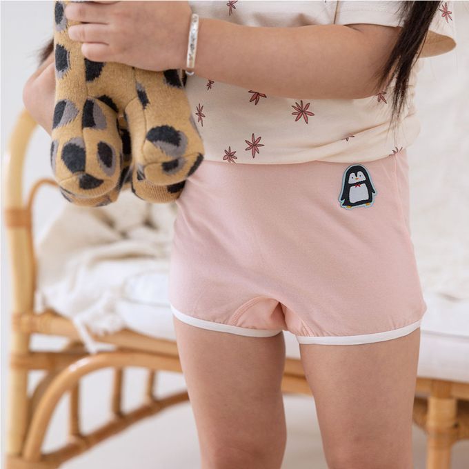 貝柔 Peilou - 天絲棉舒膚平衡童女平口褲-貼布繡-企鵝-橘