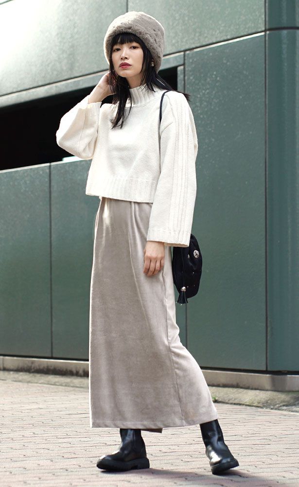 日本 zootie - 寬鬆立領羅紋針織短版毛衣-白