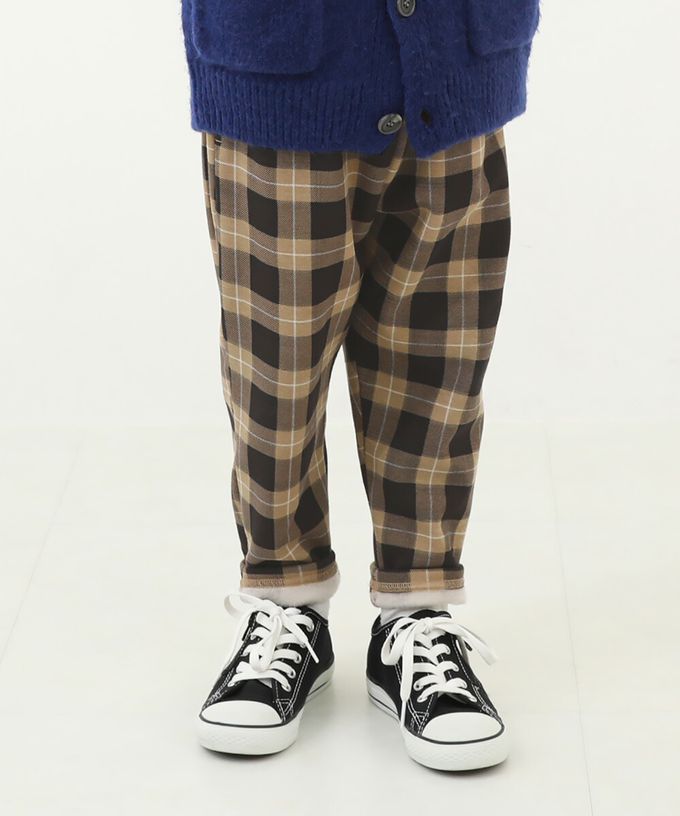 日本 devirock - RICH WARM 刷毛保暖哈倫寬鬆長褲-格子-深卡其