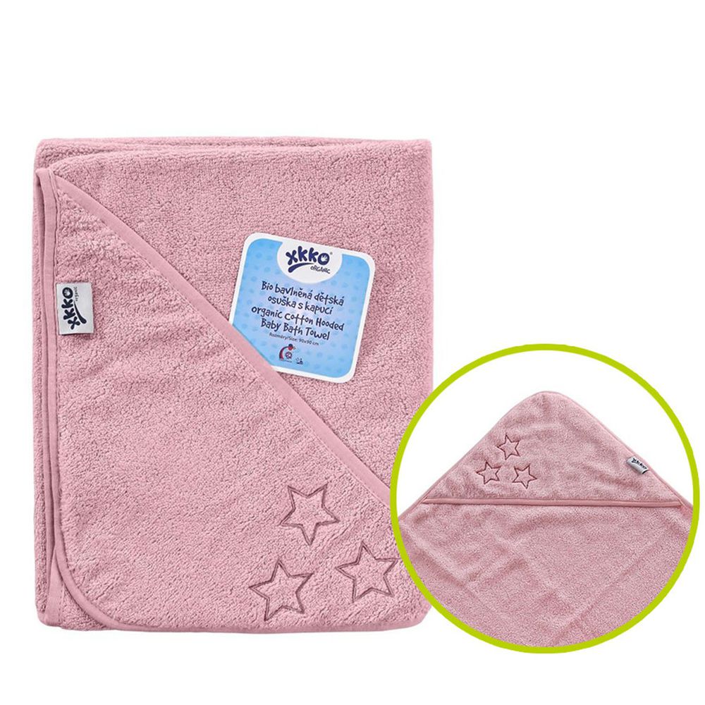捷克 XKKO - 有機棉帶帽浴巾-粉色