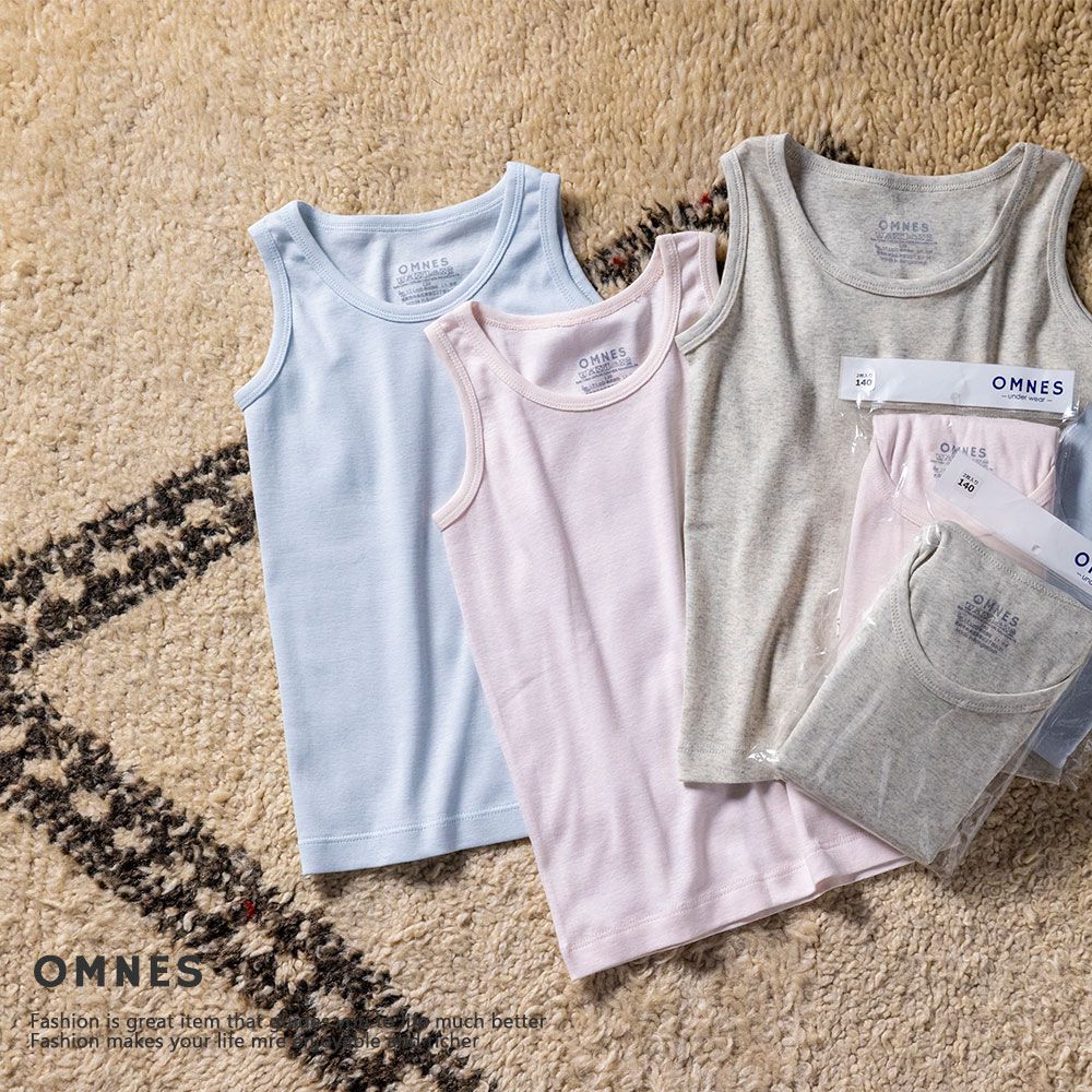 日本 OMNES - 100%有機棉 無袖內衣2件組-兒童-水藍