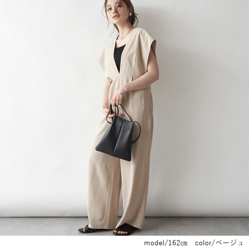 日本 Rejoule - 時尚落肩收腰吊帶褲-優雅黑