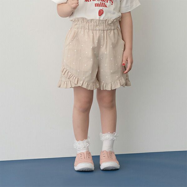 日本 Lycee mine - 可愛滿點荷葉摺邊短褲-格紋-草綠