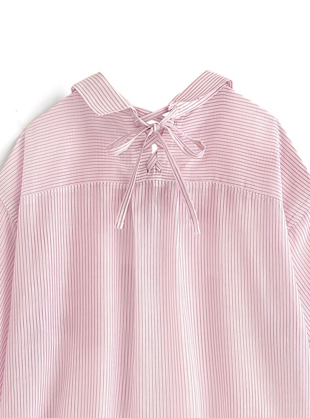 日本 GRL - 可愛後綁帶翻領長袖襯衫-簡約黑 (F)