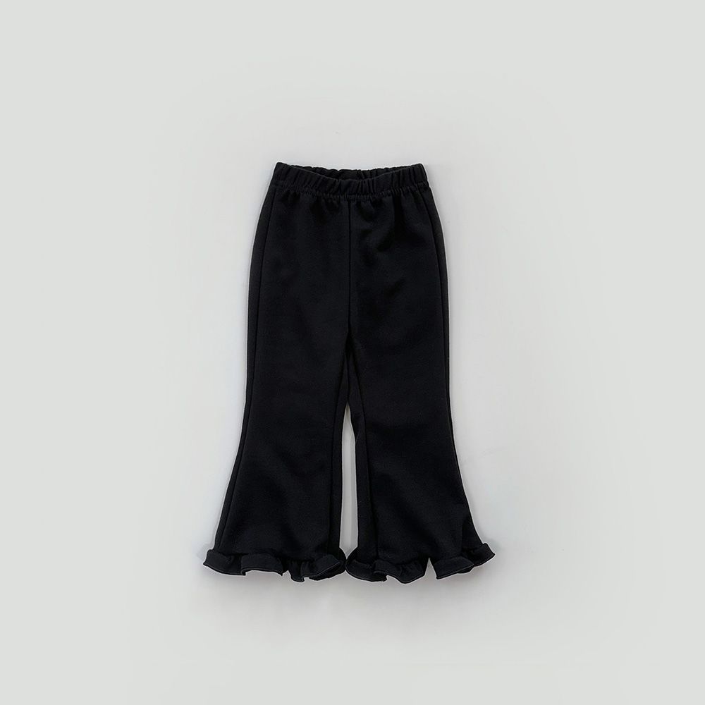 W.S.B. 鬆緊腰荷葉擺拼接小喇叭褲-黑