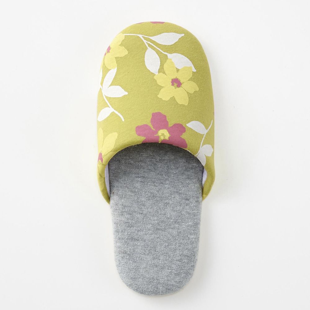 日本千趣會 - 印花室內拖鞋-粉綠花園-綠X灰