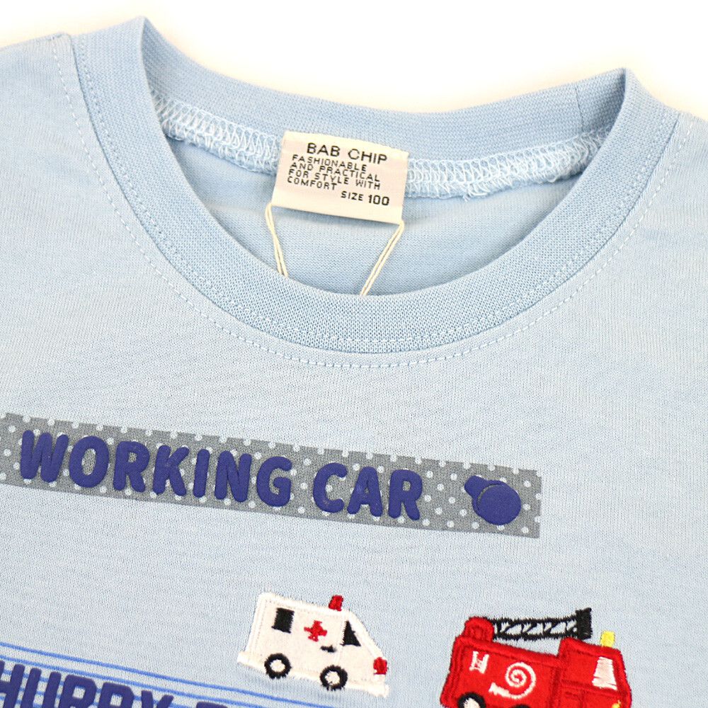 日本服飾代購 - 純棉刺繡X印花長袖上衣-紙膠帶工具車-水藍