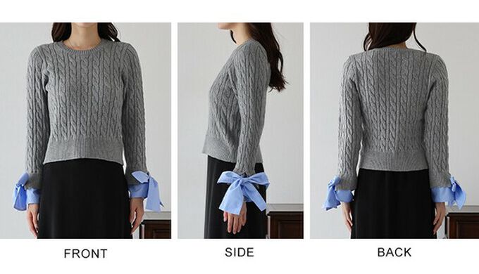 日本 BLUE EAST - 亮麗蝴蝶結緞帶袖麻花針織上衣-象牙白